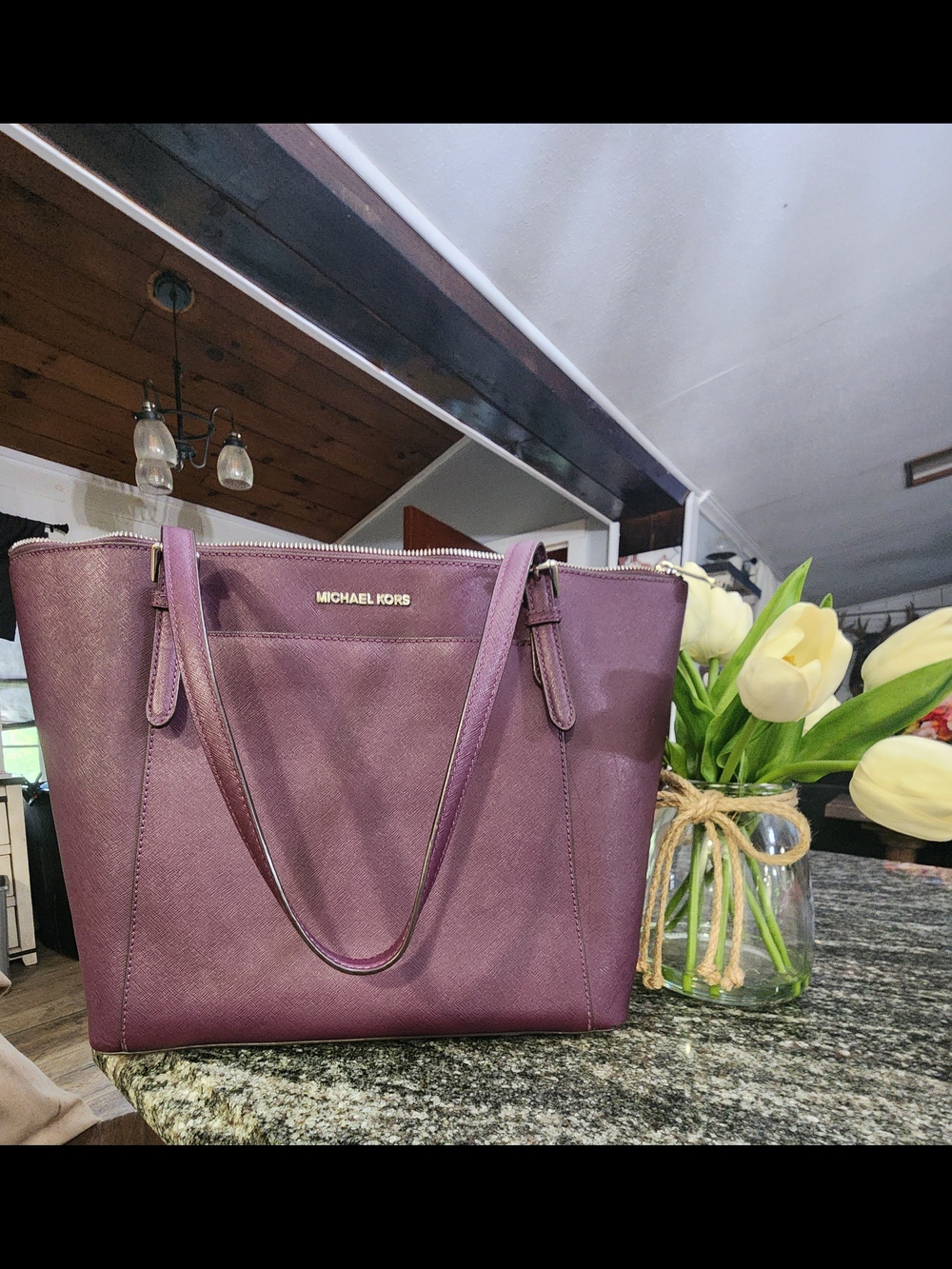 MICHAEL KORS Plum Saffiano Leather Tote Bag